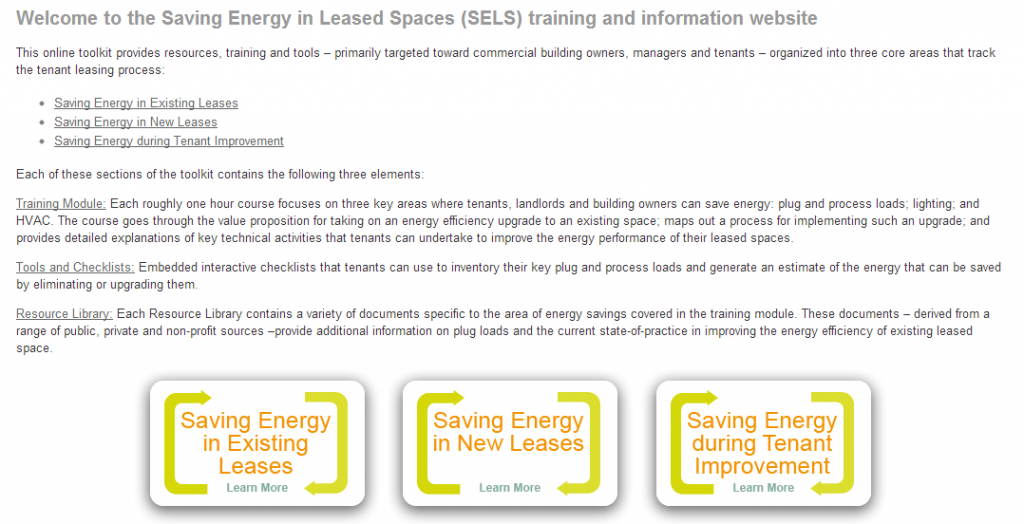 The Saving Energy in Leased Spaces Home Page.